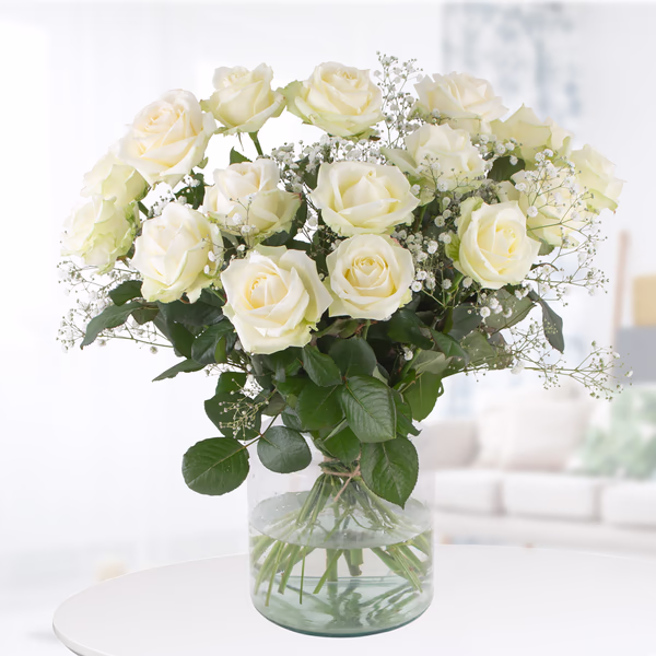 Weiße Rosen mit Schleierkraut - Premium-Rosen