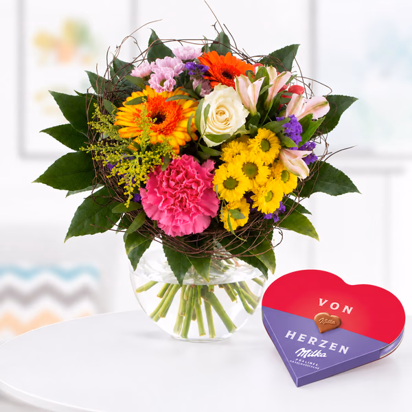 Bunter Blumenstrauß mit Milka-Herzschokolade.png